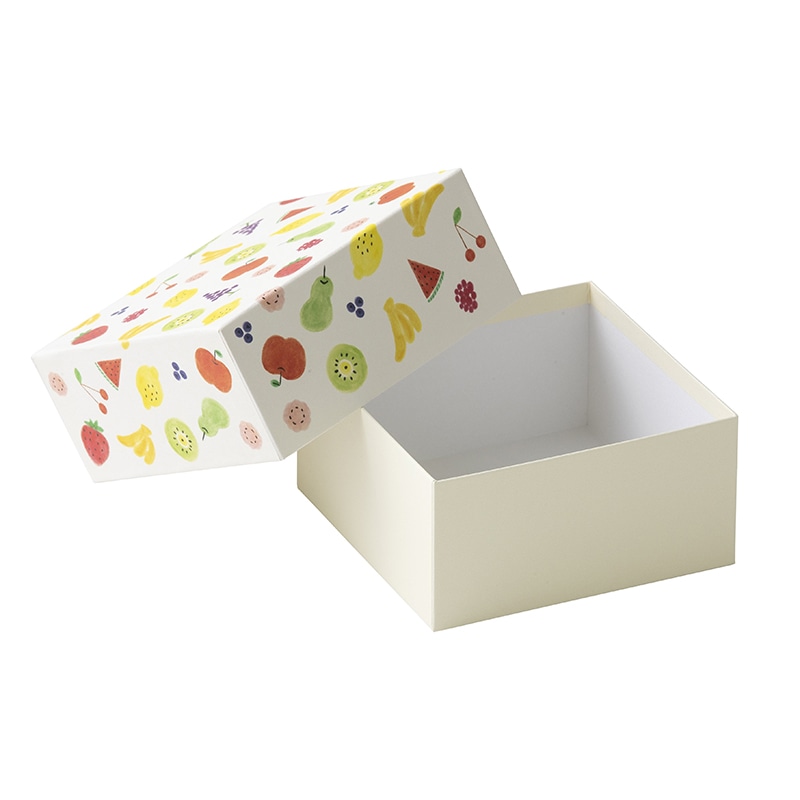 【直送品】 洋菓子箱　正方形フェザーギフトケース S　フルーツ柄 1243　1個（ご注文単位100個）