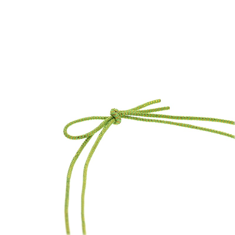 カラーゴム 4ツ打ちラメ入りゴム 2重 片花結び 中 折経16cm 黄緑×金(YGG) 50本