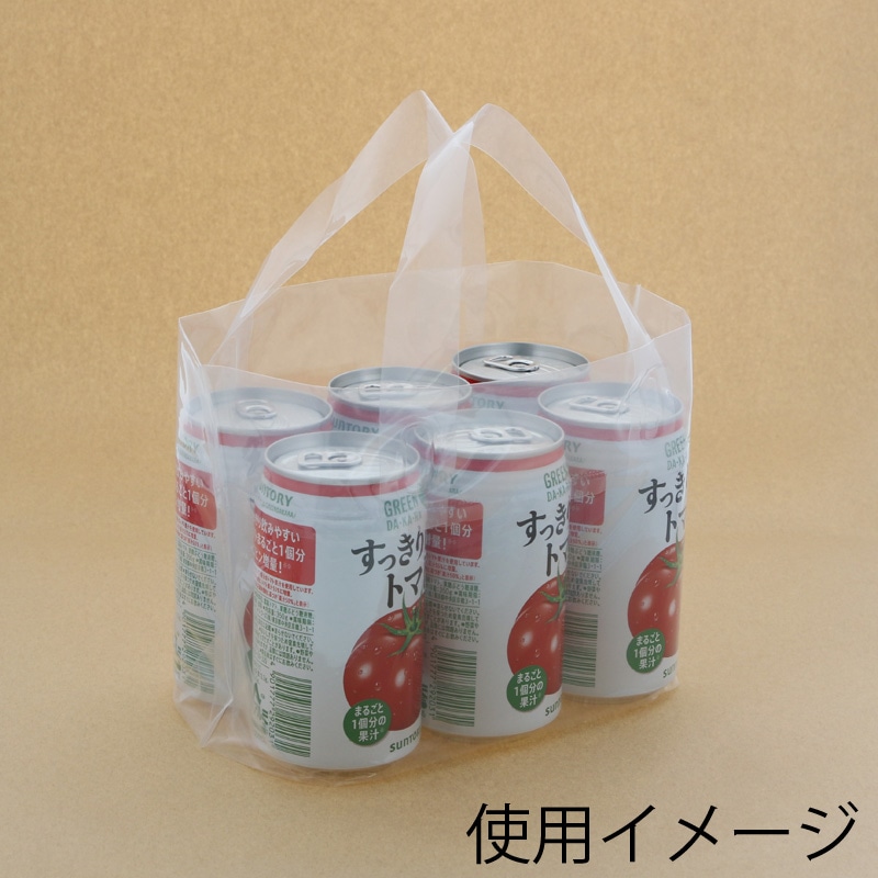 HEIKO 手提げポリ袋 ポリチャームバッグ 350～500ml 6缶用 ナチュラル 表記入り 50枚
