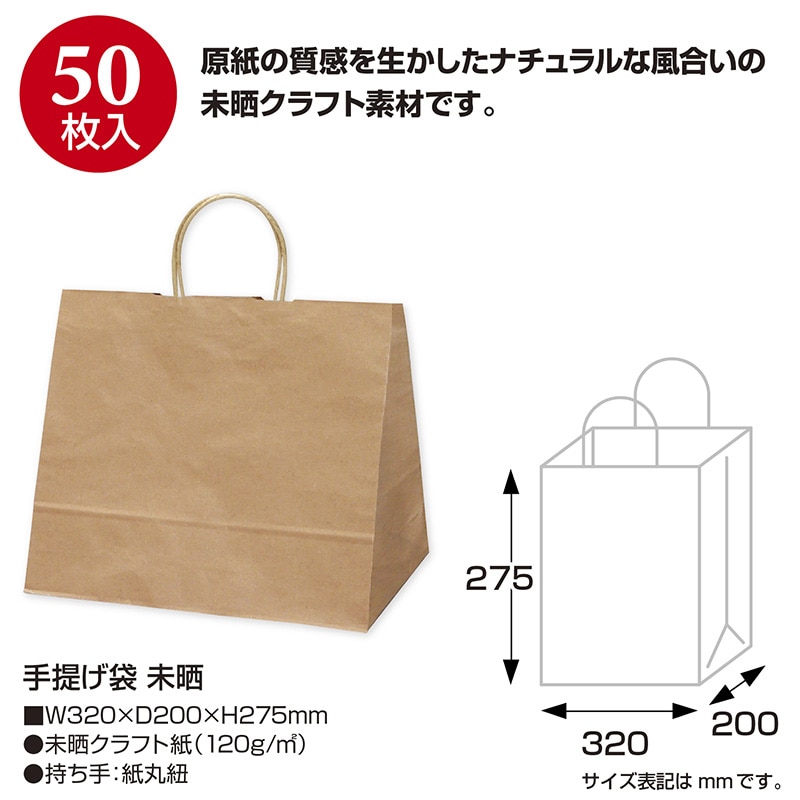【直送品】 ササガワ 手提げ紙袋 未晒　幅広小　50枚 50－5001 1包（ご注文単位1包）