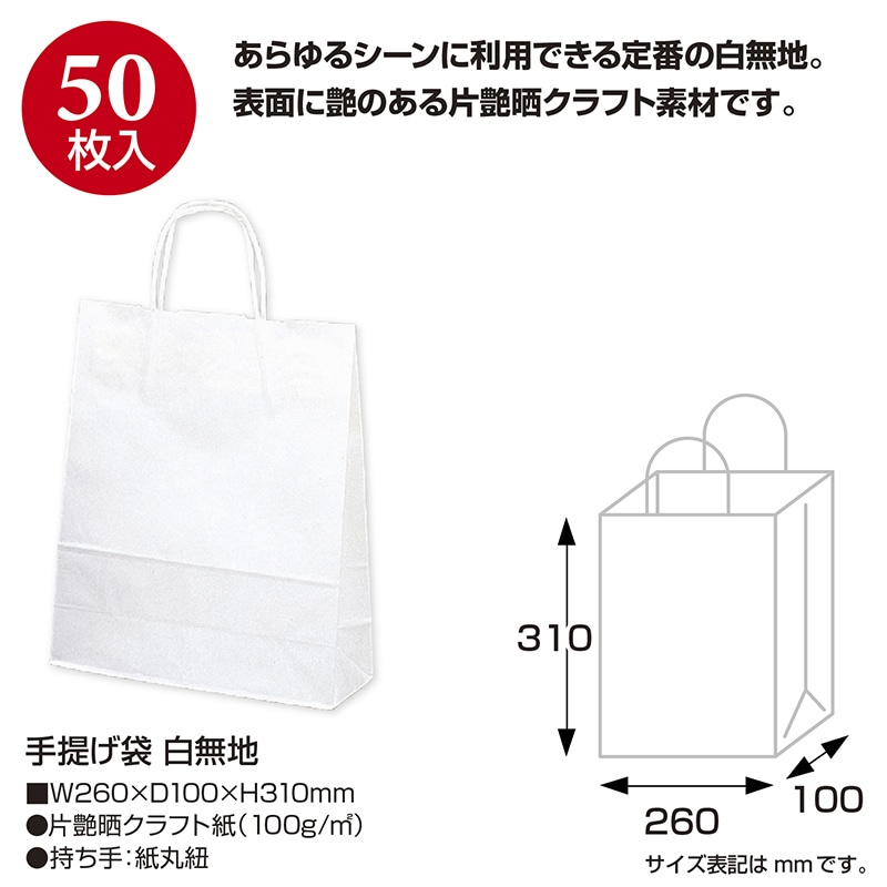【直送品】 ササガワ 手提げ紙袋 白無地　小　50枚 50－5100 1包（ご注文単位1包）