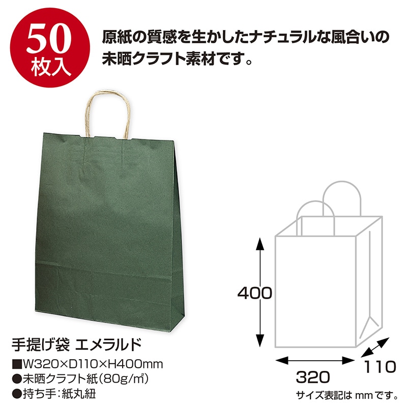 【直送品】 ササガワ 手提げ紙袋 エメラルド　大　50枚 50－5308 1包（ご注文単位1包）