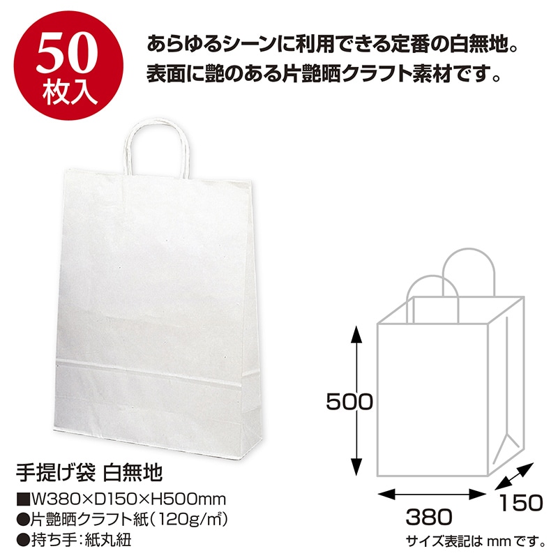 【直送品】 ササガワ 手提げ紙袋 白無地　特大　50枚 50－5400 1包（ご注文単位1包）