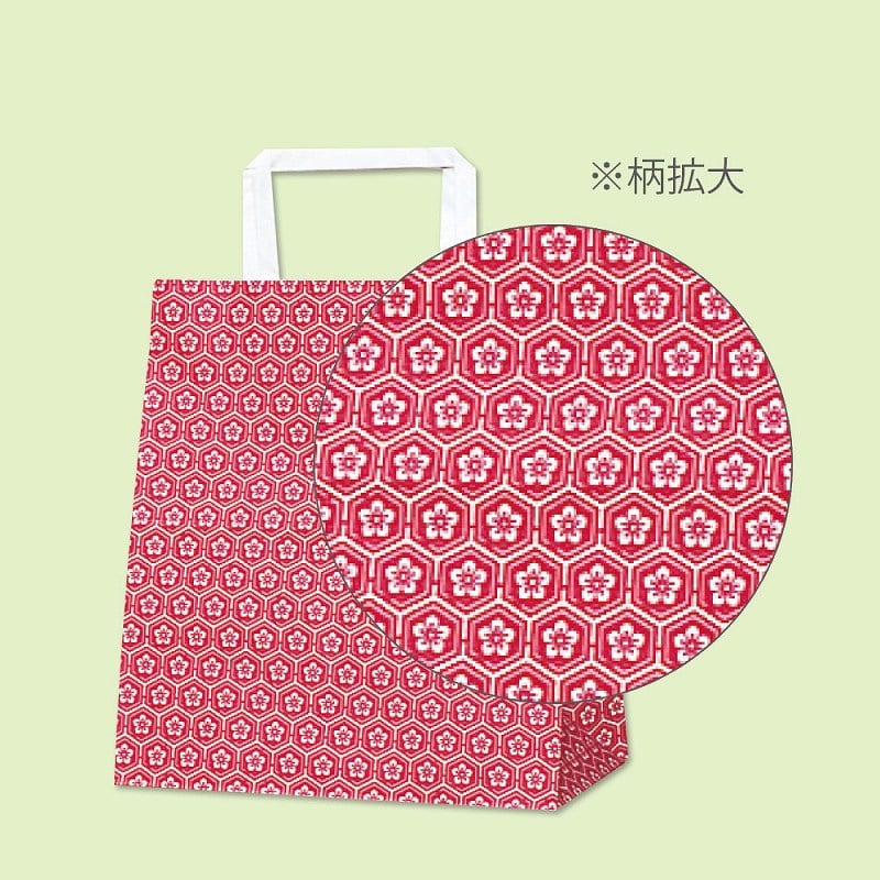 HEIKO 紙袋 H25チャームバッグ S2(平手) 梅小紋 赤 50枚