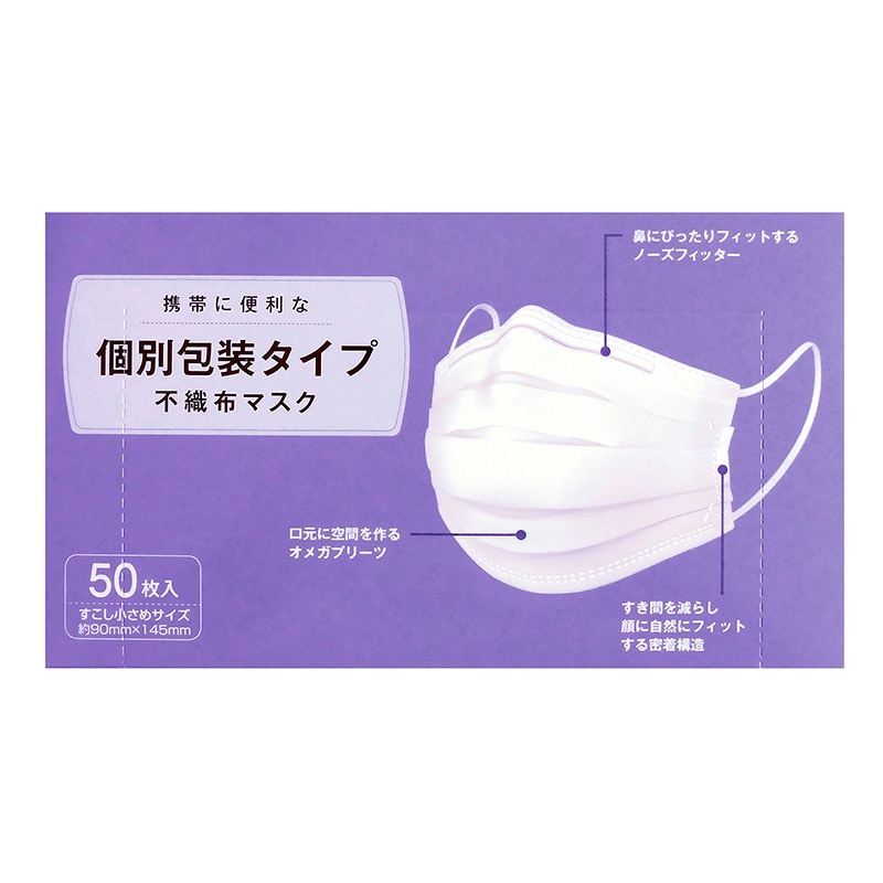 【直送品】日本マスク  個別包装不織布マスク すこし小さめサイズ　50枚  1個（ご注文単位40個）