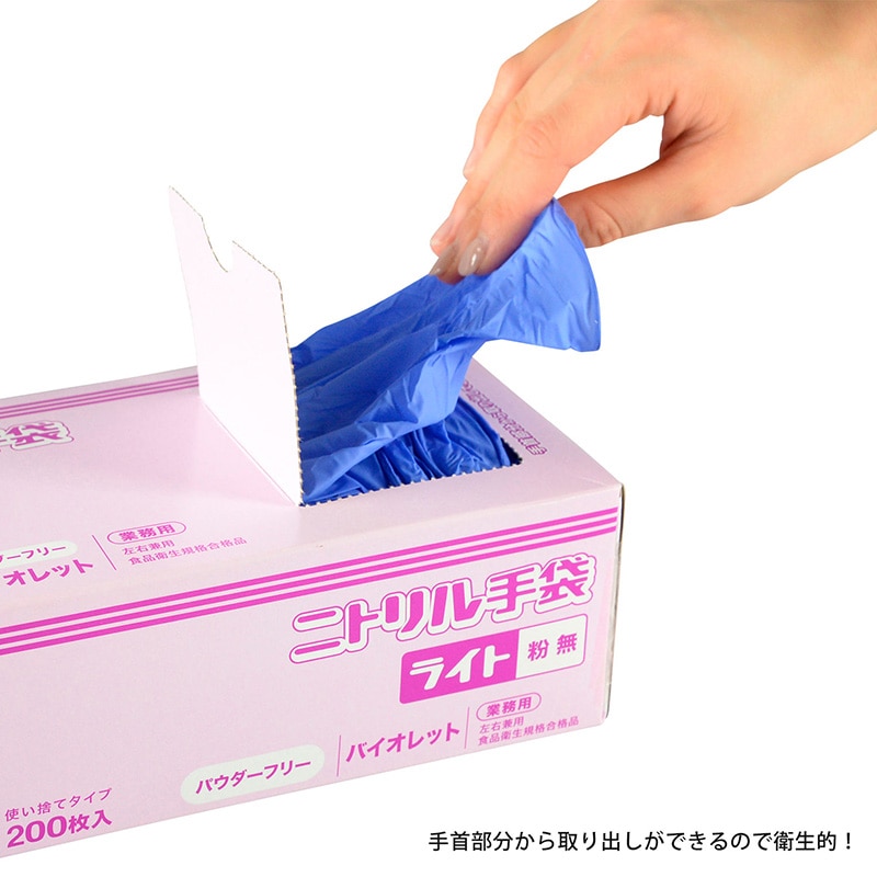 PS　使い捨て手袋　ニトリル　ライト 粉無　M 紫 200枚/箱（ご注文単位15箱）【直送品】