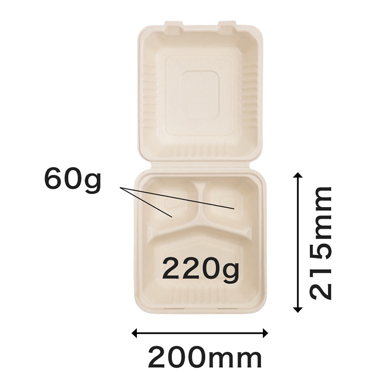 【直送品】 弁当容器　BB竹バガス　ランチボックス 200－220－3  50枚/袋（ご注文単位4袋）