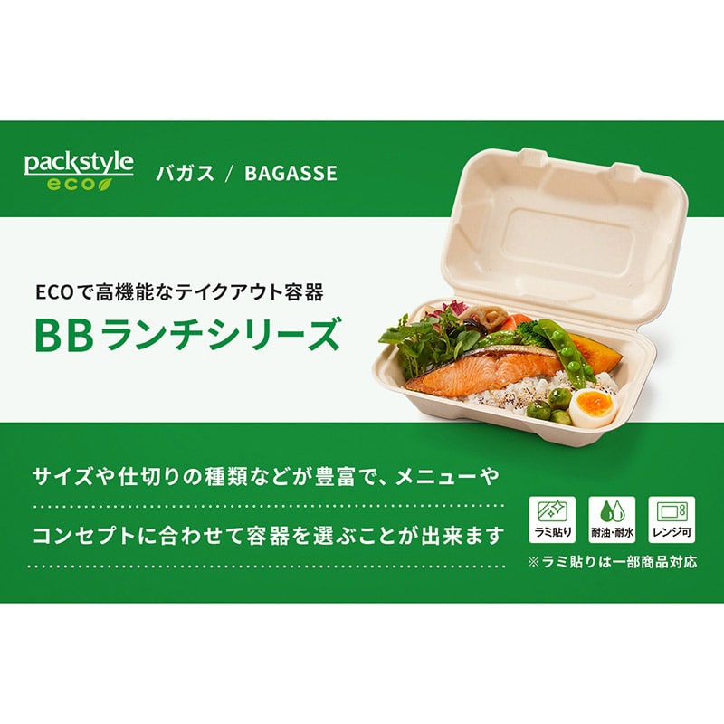 【直送品】 弁当容器　BB竹バガス　ランチボックス 200－220－3  50枚/袋（ご注文単位4袋）