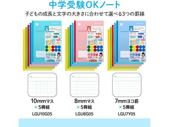 アピカ 中学受験OKノート セミB5 7mmヨコ罫 5冊組 LGU7Y05 1パック（ご注文単位1パック)【直送品】 包装用品・店舗用品の通販 シモジマ