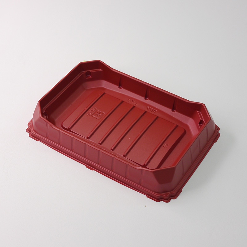 【直送品】 アクタ 弁当容器　ワン折重　中皿 54×38 赤 50個/袋（ご注文単位8袋）