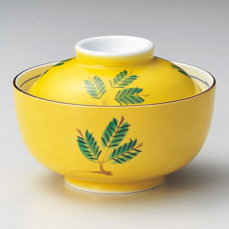【直送品】山万 手描黄釉木の葉　円菓子碗  15902－149 1個（ご注文単位1個）