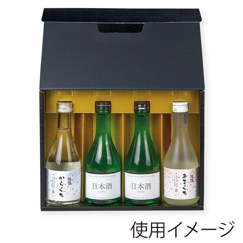 【直送品】 ヤマニパッケージ 300ml瓶箱　ブロックブラック 4本 K－1592 50枚/箱（ご注文単位1箱）