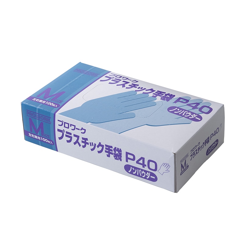 【直送品】 中部物産貿易 使い捨てプラスチック手袋　P40ノンパウダー M 半透明 100枚/箱（ご注文単位30箱）