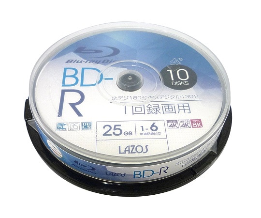 >Lazos ブランクメディアディスク　BD-R　10枚スピンドル　L-B10P 1パック（ご注文単位1パック）【直送品】