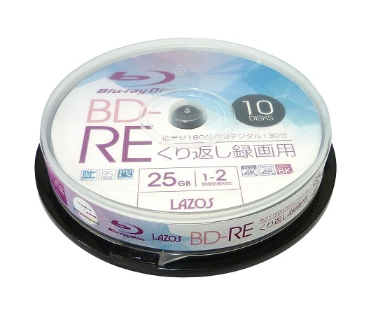 >Lazos ブランクメディアディスク　BD-RE　10枚スピンドル　L-BRE10P 1パック（ご注文単位1パック）【直送品】