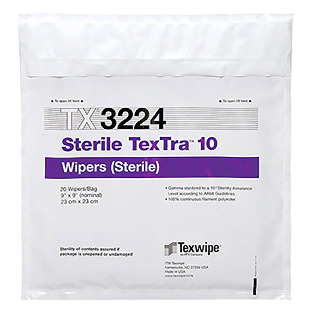 >テックスワイプ（Texwipe） 滅菌テクストラ10 Sterile TexTra?10 230×230mm 1箱（100枚×5袋入）　TX3224 1箱（ご注文単位1箱）【直送品】