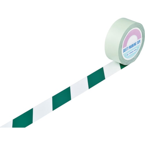 トラスコ中山 緑十字 ガードテープ(ラインテープ) 白/緑(トラ柄) ＧＴ-501ＷＧ 50mm幅×100ｍ（ご注文単位1巻）【直送品】