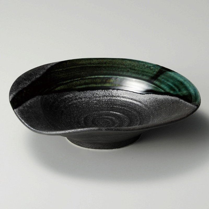 【直送品】金正陶器 黒結晶緑流盛皿大 1個（ご注文単位1個）