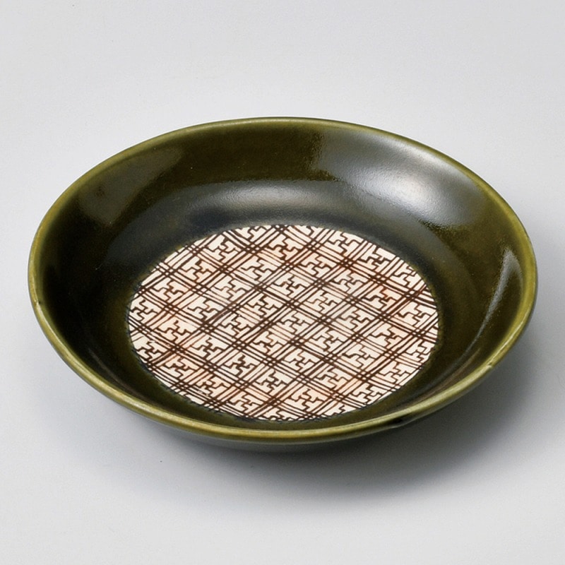 【直送品】金正陶器 格子織部１４㎝丸皿 1個（ご注文単位1個）