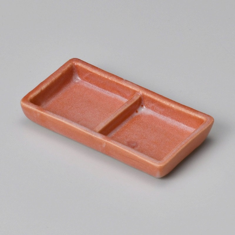 【直送品】金正陶器 赤楽二つ仕切り皿 1個（ご注文単位1個）
