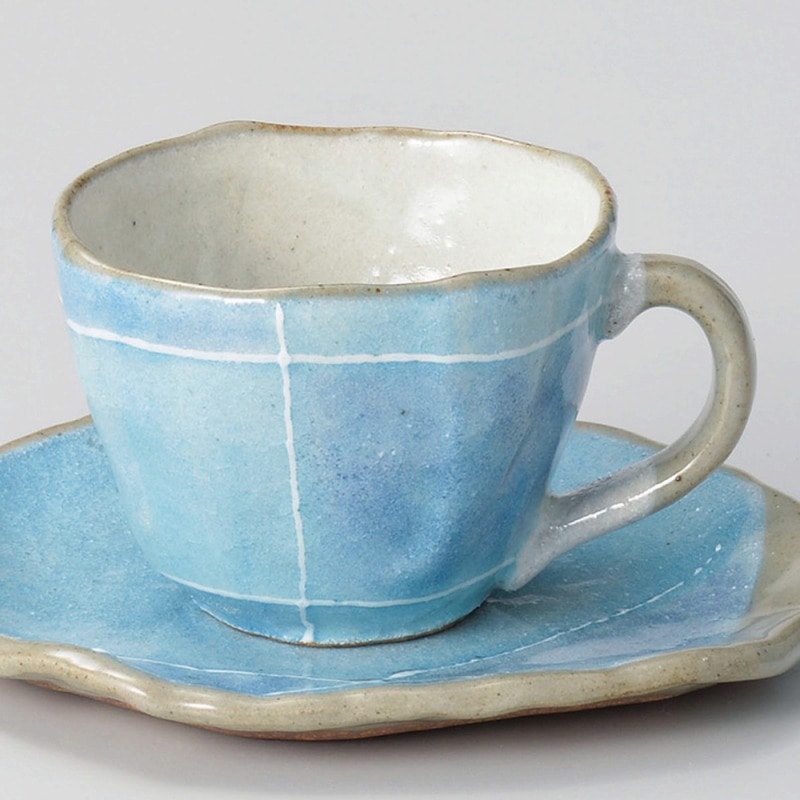 >【直送品】金正陶器 ブルー色十草タタラコーヒー碗 1個（ご注文単位1個）