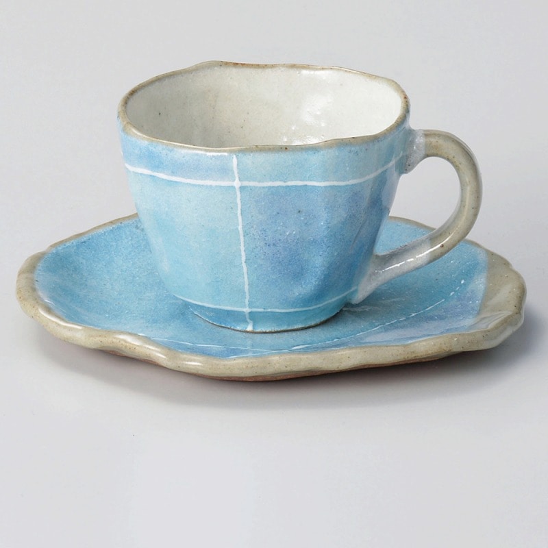 金正陶器 ブルー色十草タタラコーヒー皿 1個（ご注文単位1個）【直送品】