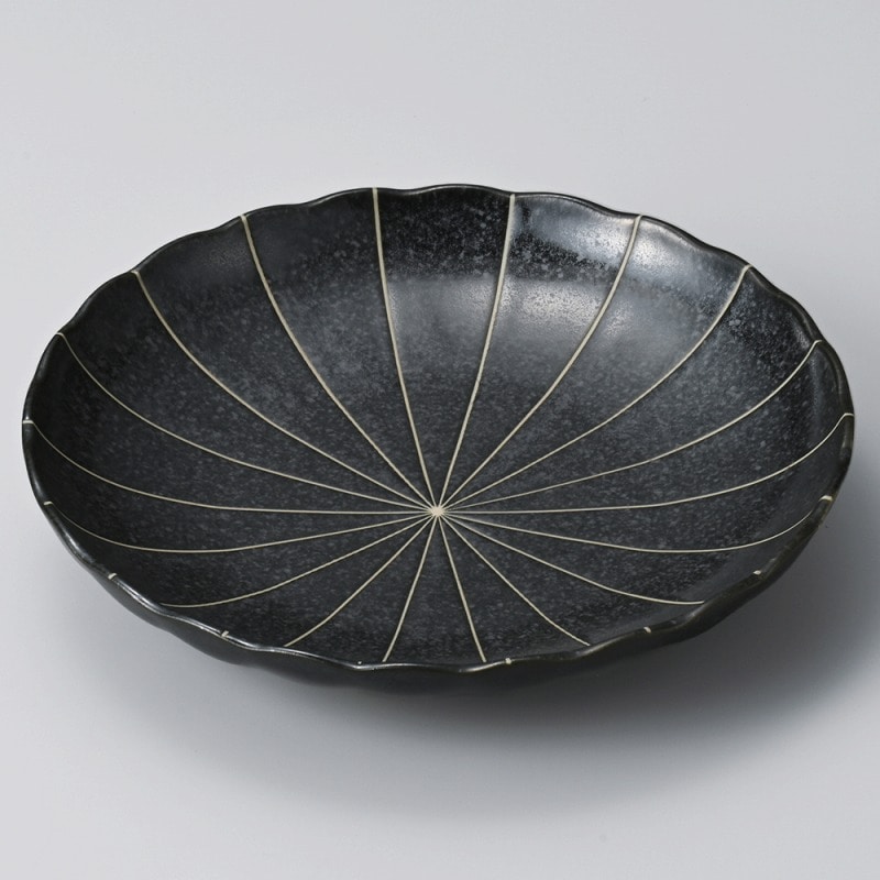 金正陶器 黒マット十草菊型７.５皿 1個（ご注文単位1個）【直送品】