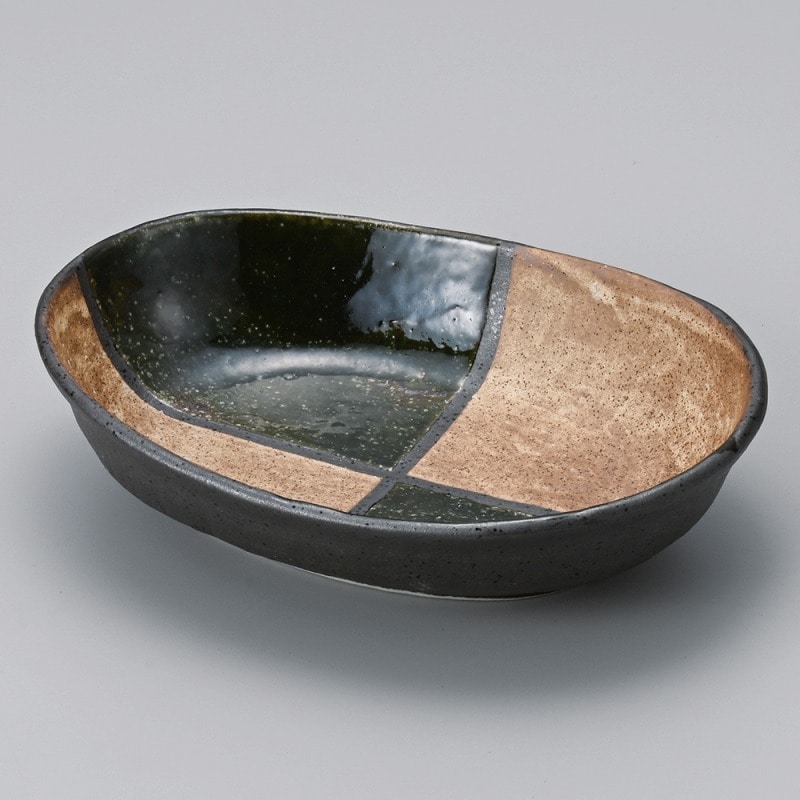 金正陶器 織部格子２１㎝楕円盛鉢 1個（ご注文単位1個）【直送品】