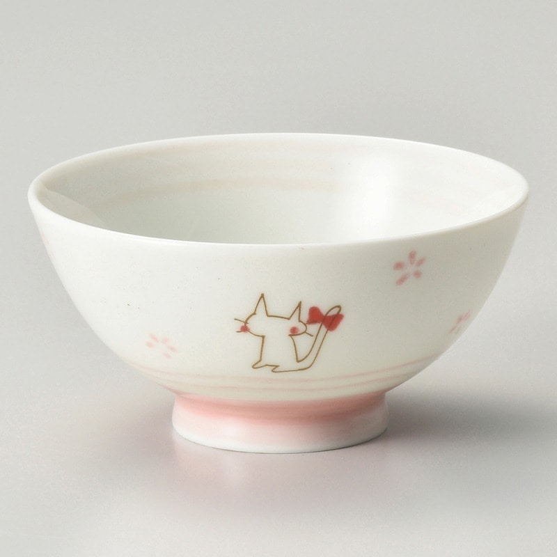 >【直送品】金正陶器 リボン猫（ピンク）茶碗 1個（ご注文単位1個）