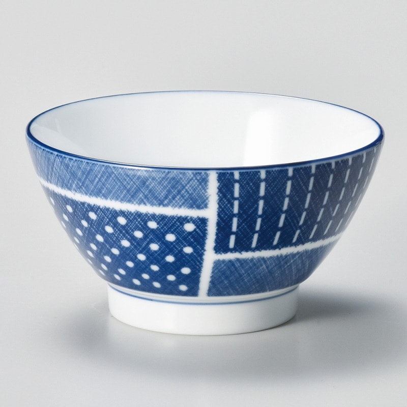 【直送品】金正陶器 古青藍 藍格子 飯碗 1個（ご注文単位1個）