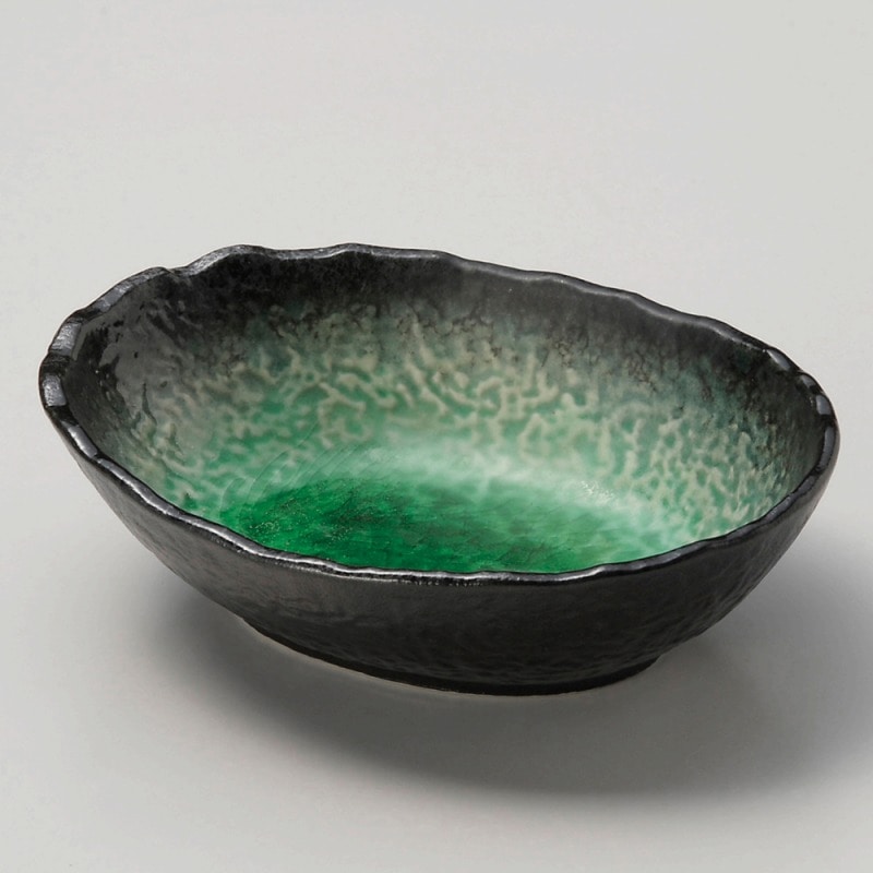 金正陶器 エメラルドグリーン楕円小鉢 1個（ご注文単位1個）【直送品】