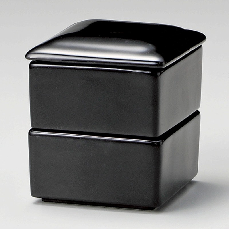 金正陶器 黒釉四角二段重 1個（ご注文単位1個）【直送品】