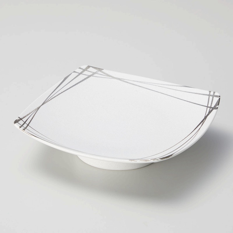 金正陶器 プラチナライン白高台角皿 1個（ご注文単位1個）【直送品】