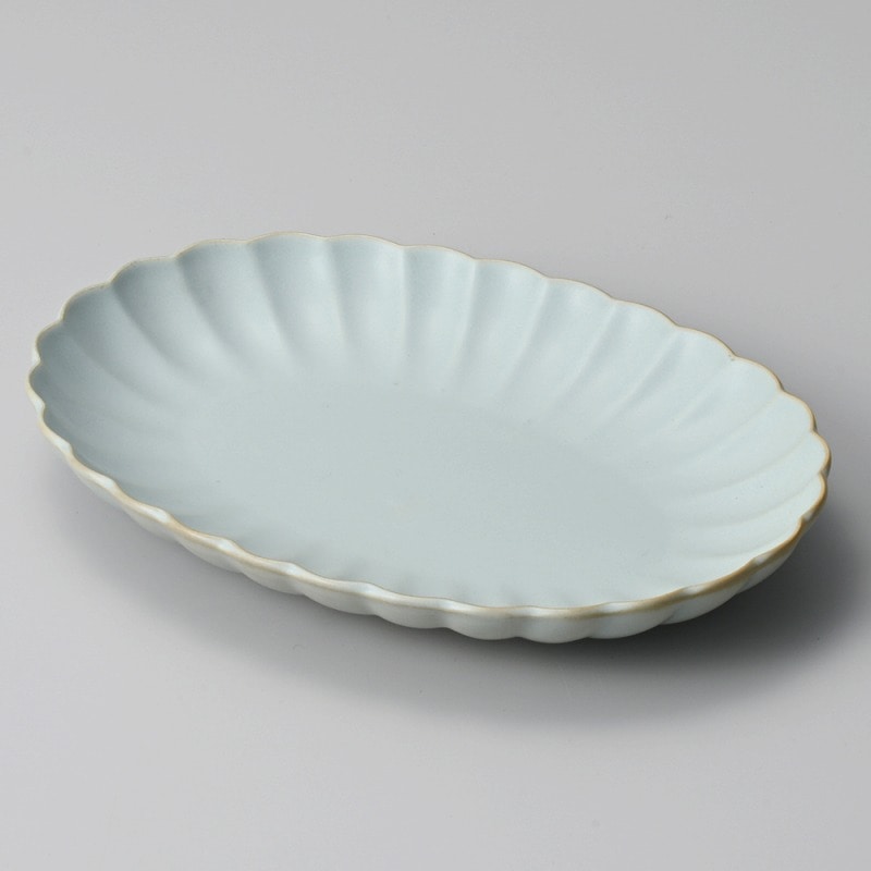 【直送品】金正陶器 マットブルーひな菊２４㎝楕円皿 1個（ご注文単位1個）