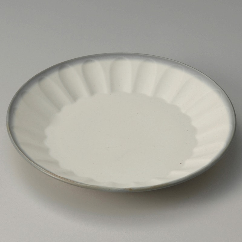 【直送品】金正陶器 ホワイト グレーしのぎ型８.０皿 1個（ご注文単位1個）