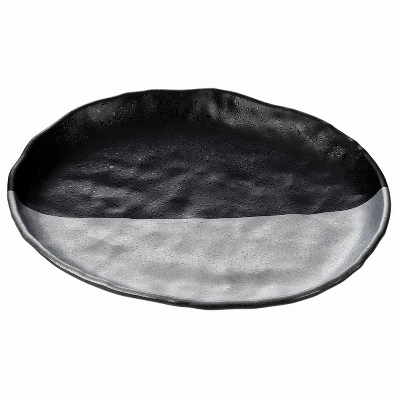 【直送品】金正陶器 黒銀塗分け２０８楕円皿 1個（ご注文単位1個）