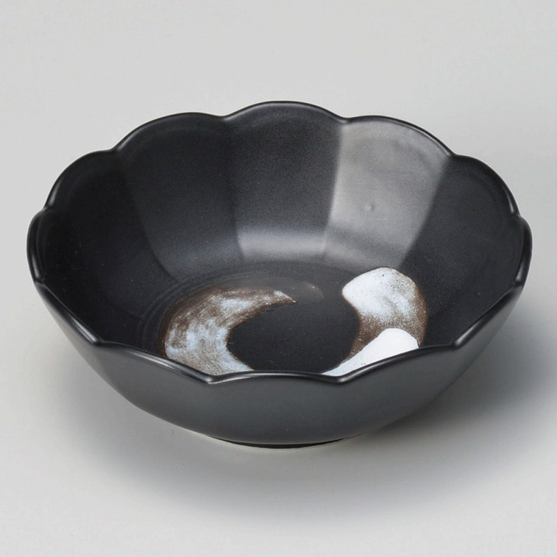 金正陶器 黒マット刷毛十二角菊型皿 1個（ご注文単位1個）【直送品】