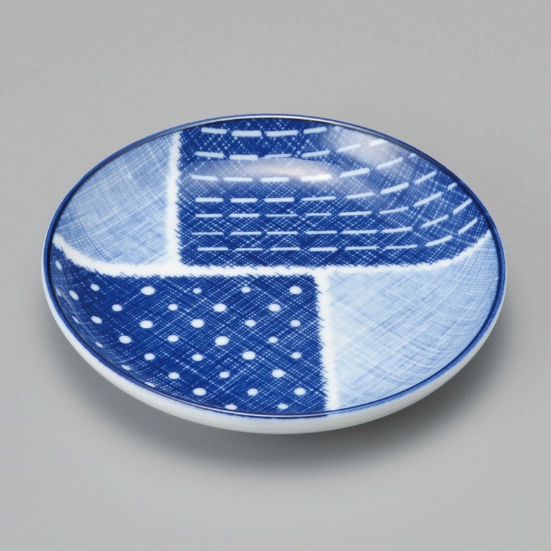 金正陶器 古青藍藍格子 10ｃｍ丸皿 1個（ご注文単位1個）【直送品】