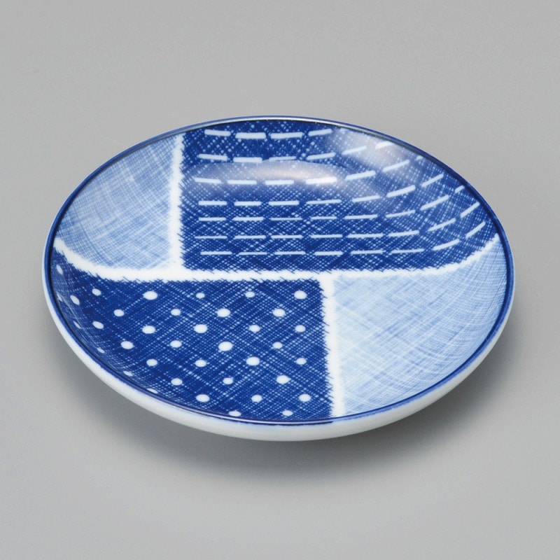 金正陶器 古青藍藍格子 13ｃｍ丸皿 1個（ご注文単位1個）【直送品】