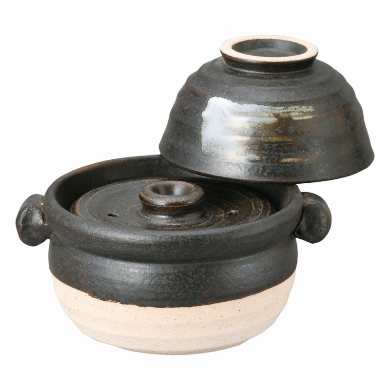 >【直送品】金正陶器 黒釉茶碗付ご飯鍋(中蓋付)1合炊 1個（ご注文単位1個）