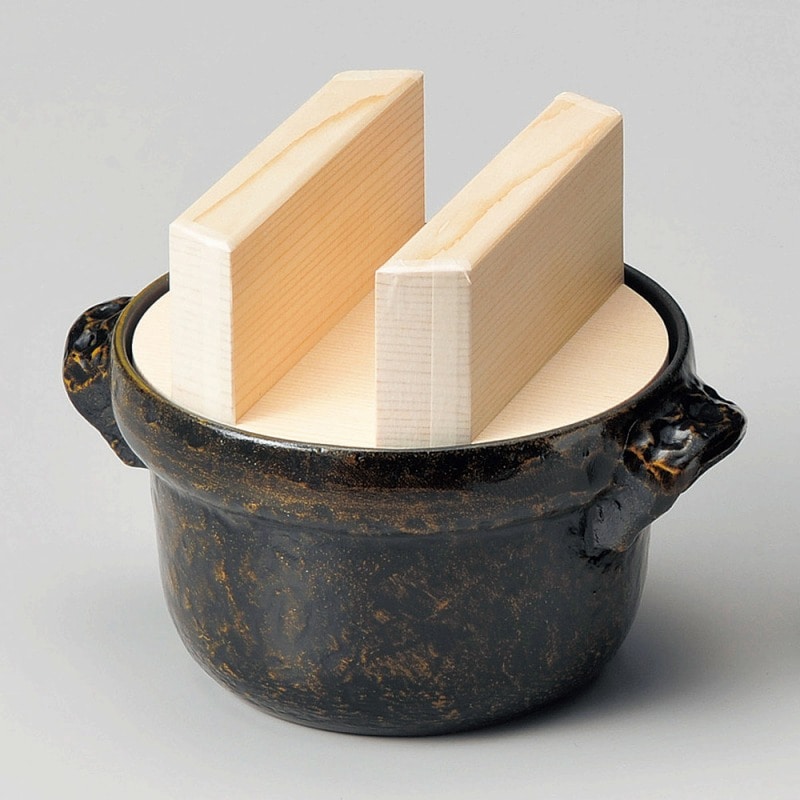 【直送品】金正陶器 3合炊ごはん鍋(黒ｱﾒ釉)ﾌｯ素･白木蓋 1個（ご注文単位1個）