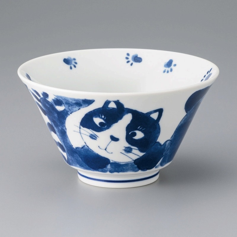 >金正陶器 藍染猫絵17cm麺鉢 1個（ご注文単位1個）【直送品】