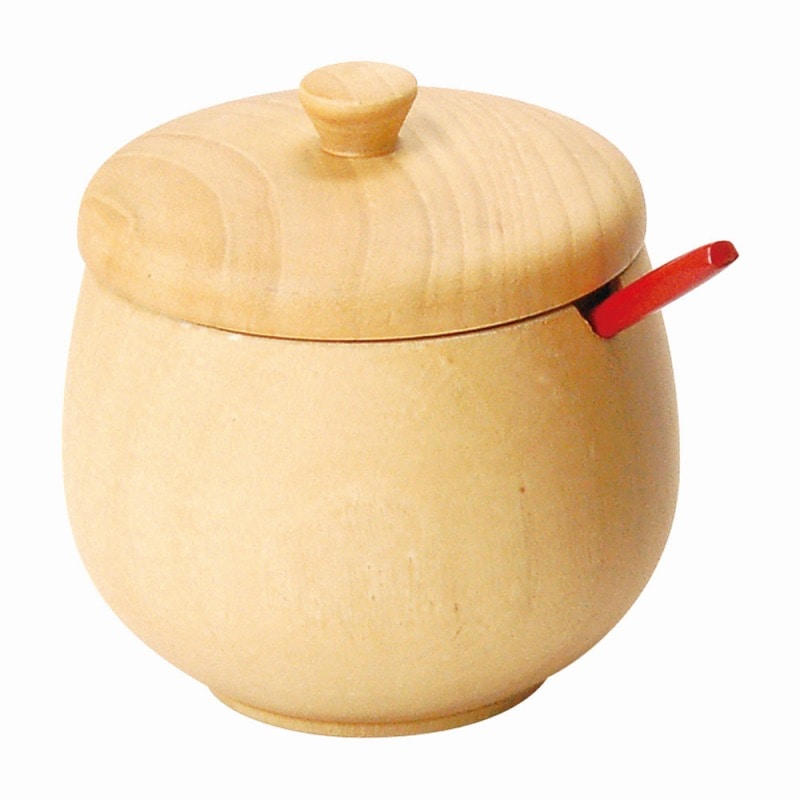 【直送品】金正陶器 木製･蓋付丸型薬味入ﾅﾁｭﾗﾙ ｽﾌﾟｰﾝ付 1個（ご注文単位1個）