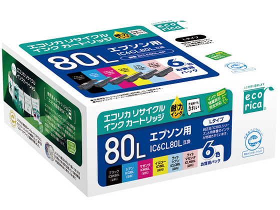 エコリカ エプソン用リサイクルインクカートリッジIC6CL80L 1パック（ご注文単位1パック)【直送品】