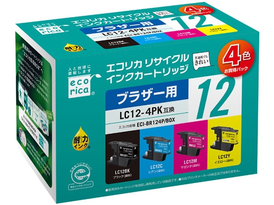 エコリカ ブラザー用リサイクルインクカートリッジLC12-4PK 1パック（ご注文単位1パック)【直送品】