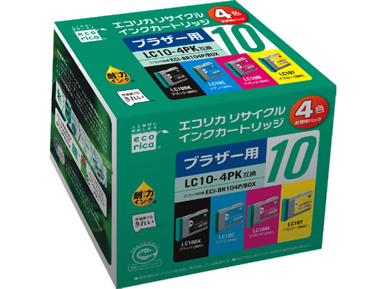 エコリカ ブラザー用リサイクルインクカートリッジLC10-4PK 1パック（ご注文単位1パック)【直送品】