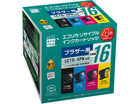 エコリカ ブラザー用リサイクルインクカートリッジ 4色パック LC16-4PK 1パック（ご注文単位1パック)【直送品】