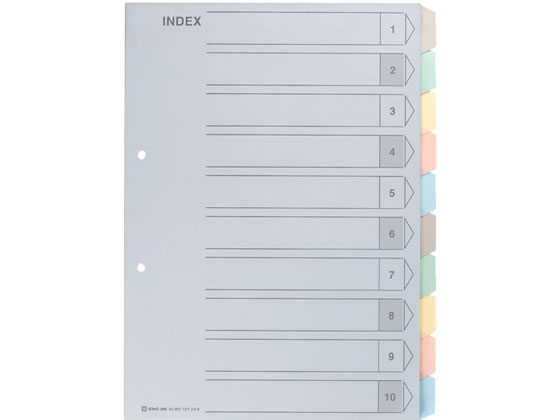 キングジム カラーインデックス A4タテ 10山 2穴 1組 907-10Y 1冊（ご注文単位1冊)【直送品】