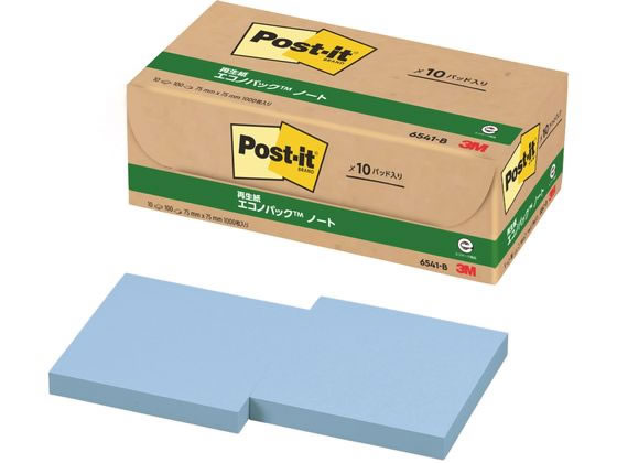 3M 〈ポスト・イット〉再生紙エコノパック ブルー 10冊 6541-B 1箱（ご注文単位1箱)【直送品】