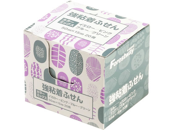 Forestway 強粘着ふせん 50×15 4色ミックス 20冊 1箱（ご注文単位1箱)【直送品】